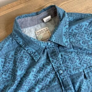 Roper Womens‎ Medium Blue Aztec Print Long Sleeve Snap Up Shirt